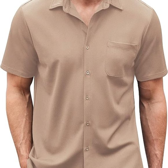 NWT Khaki S/S Shirt COOFANDY 2XL XXL - Picture 1 of 4